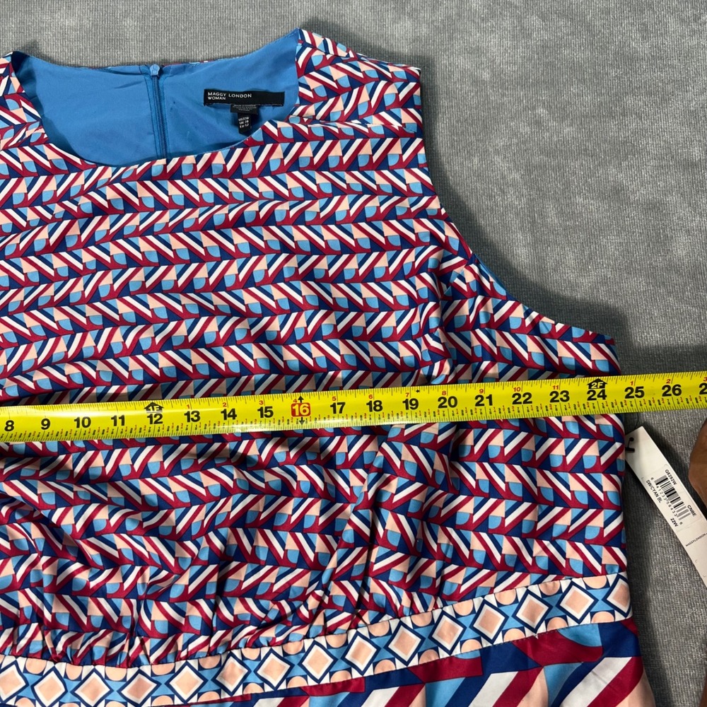 Maggy London Woman Geometric Print Sleeveless Sheath Dress Cyan Blue Red 22W NEW - Picture 4 of 8
